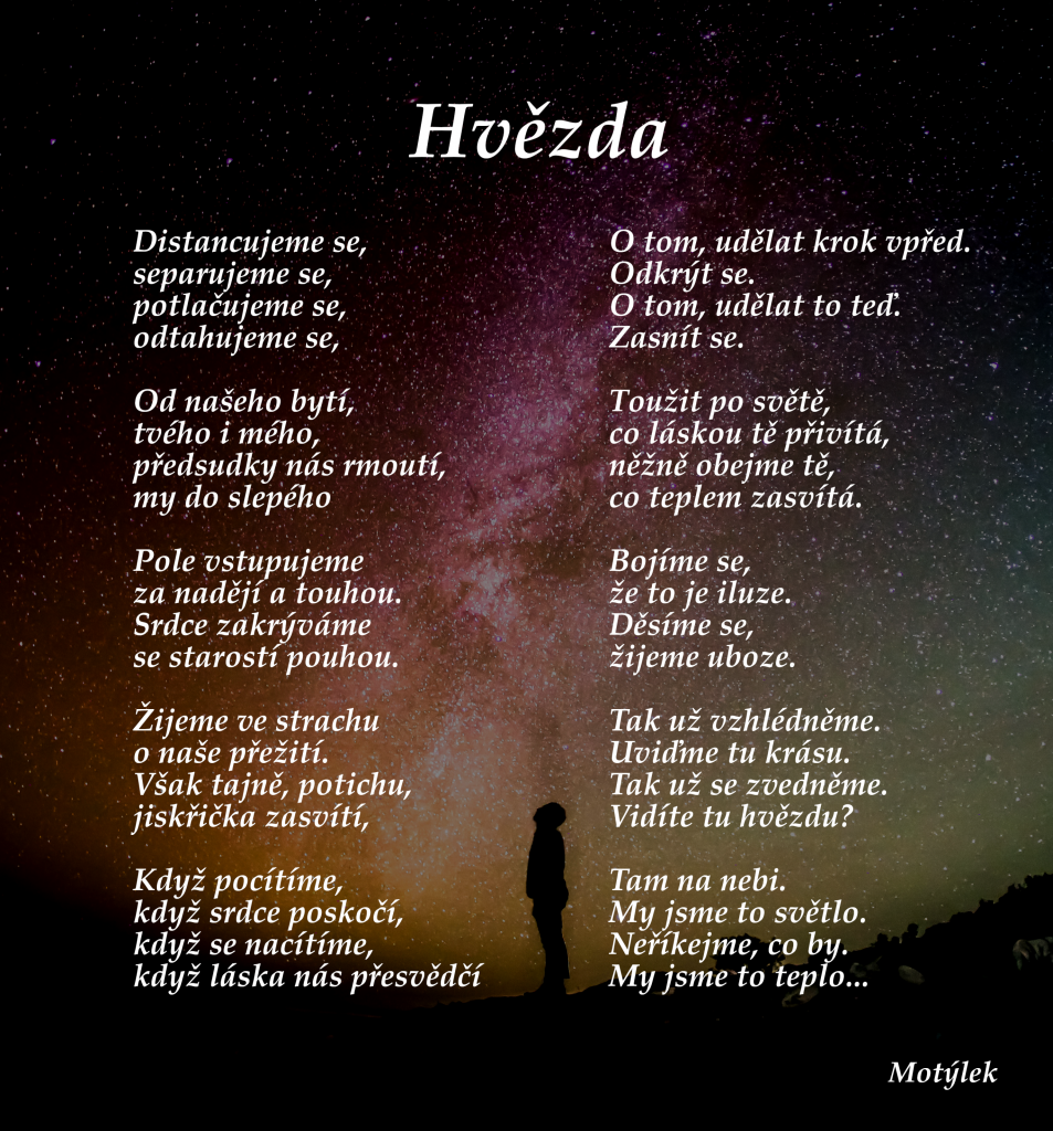 Motivační plakát Hvězda - umělecká báseň od Motýlek - Nuataa Sonáya