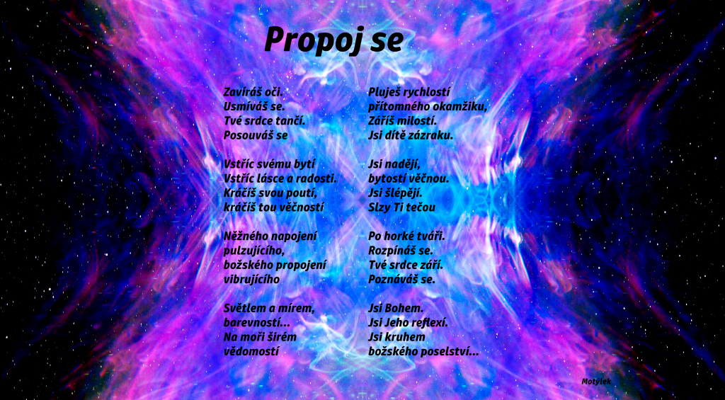 Motivační plakát Propoj se - umělecká báseň od Motýlek - Nuataa Sonáya