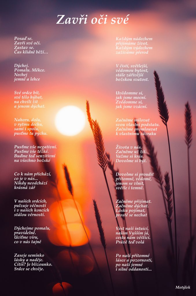 Motivační plakát Zavři oči své - umělecká báseň od Motýlek - Nuataa Sonáya